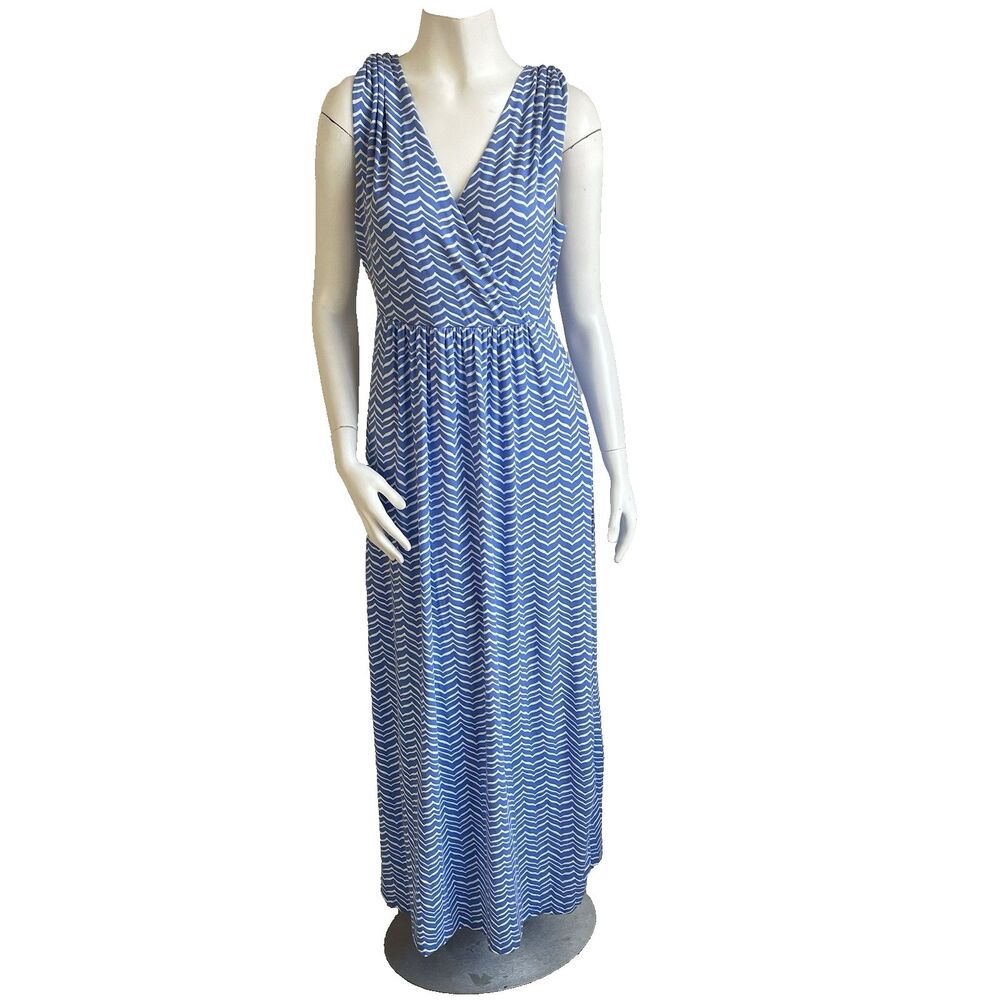 Vineyard Vines Maxi Dress Small Blue White Jersey Knit Tie Back Coastal Nautical